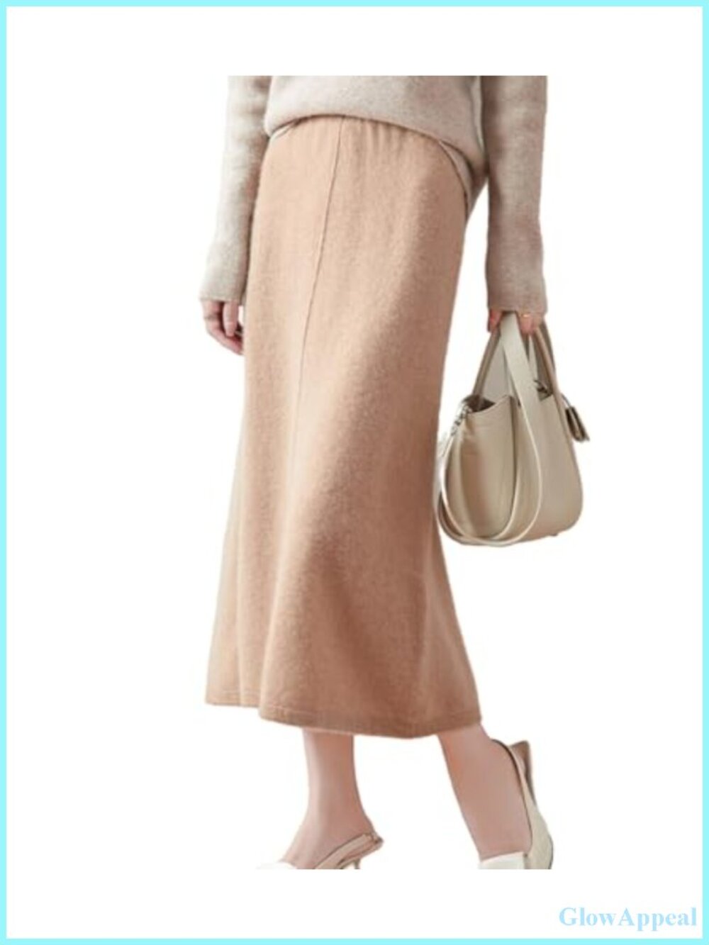 100% Merino Wool Ribbed Knit Midi Skirt High Waisted Ankle Length Warm Winter
